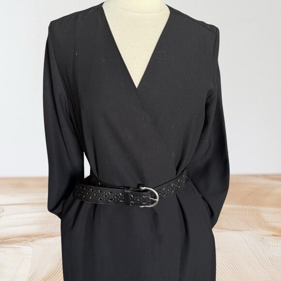 COS Black V Neck Long Sleeve Style Wrap Midi Dress Sz 8 Wear as Dress or Duster - Picture 6 of 10